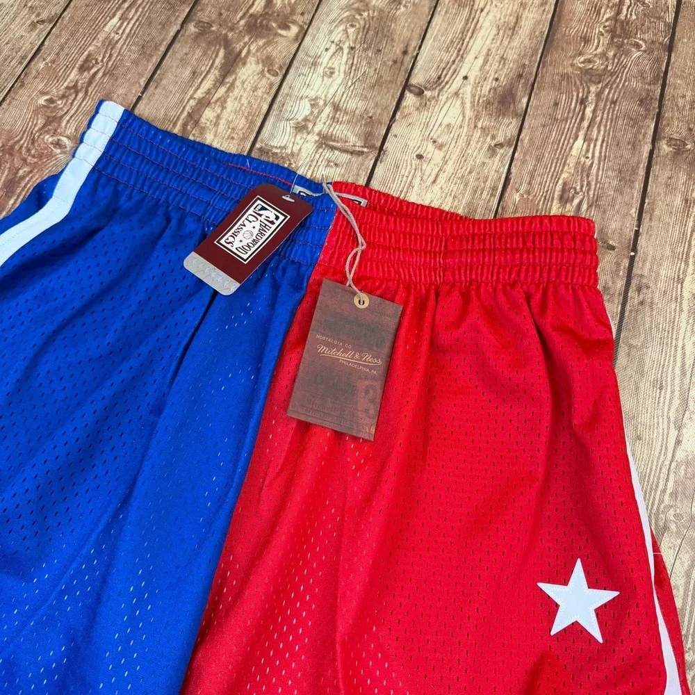 Mitchell & Ness NBA Bullets 1996 Swingman Shorts Mens Large Red Blue Mesh NWT